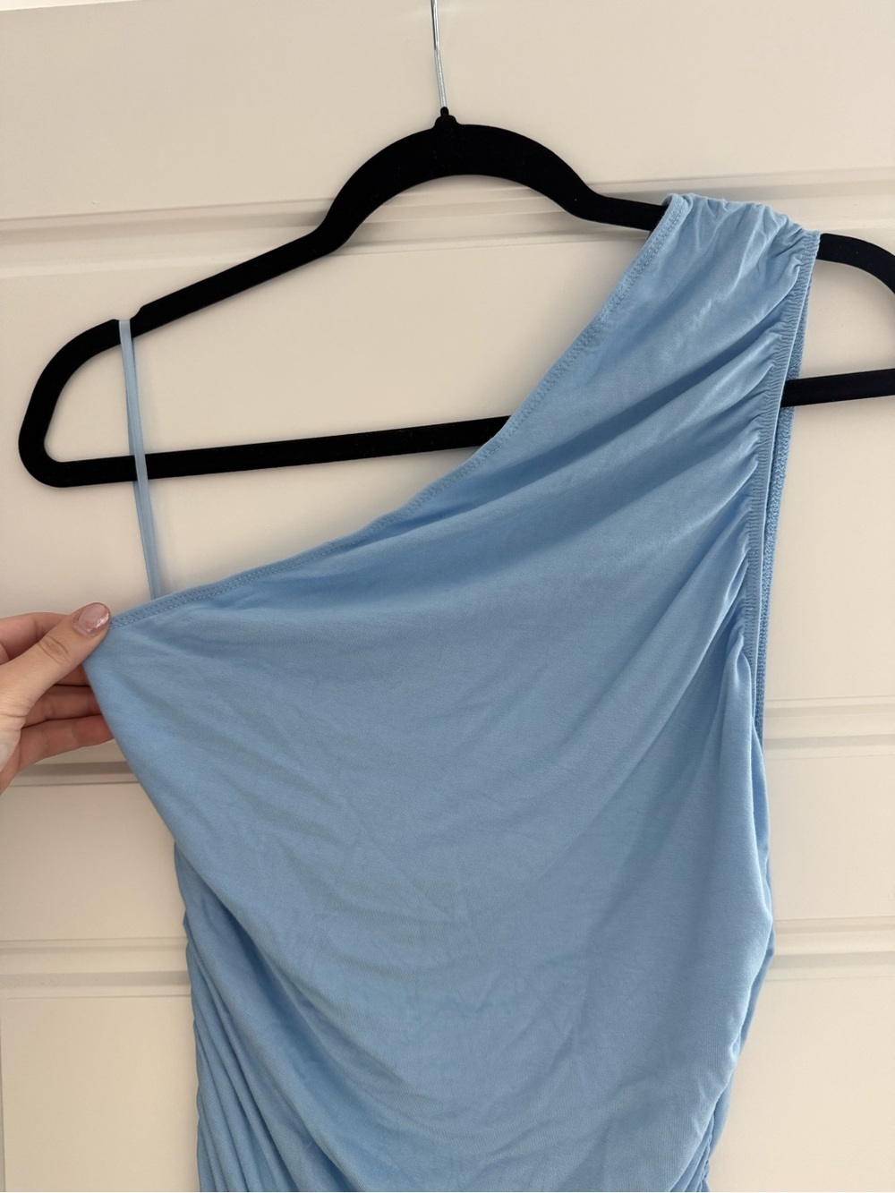Light Blue One-Shoulder Ruched Maxi Dress - Picture 3 of 4
